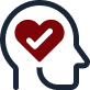 icon of a person profile fo head with a heart that has a white check mark inside to represent excellence in the work culture