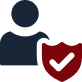 icon of a person with a shield and a white checkmark on the inside to represent intgerity in CARCHEX culture